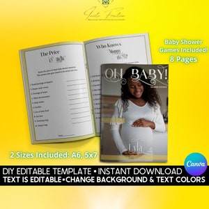 DIY Instant Download Baby Shower Games Magazine Booklet with thank you note, Editable Unisex Baby Shower Party Game Printable Game Packet