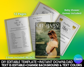 12 Page Baby Shower Games Magazine Booklet with thank you note, DIY Instant Download Editable Unisex Baby Shower Party Game Printable Packet