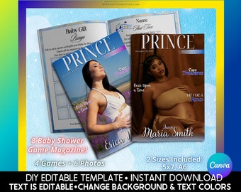 Prince Baby Shower Game Magazine Template: Editable Booklet (Digital/ Edit Yourself)