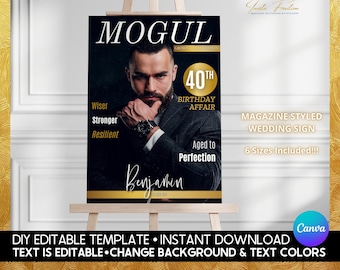 DIY Birthday Magazine Sign Template for Him, Instant Download DIY Mens Birthday Party Welcome Decorations, Printable Digital Editable Poster
