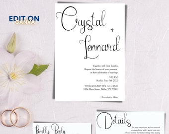Minimalist Wedding Invitation Suite: DIY Printable Template (Instant Download)