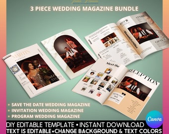 Pacchetto di modelli per riviste di matrimonio fai da te: invito, Save the Date, programma (download immediato)