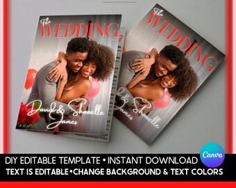 Instant Download 4 Page DIY Wedding Magazine Cover, Folding Wedding Program Templates, Engagement Magazine Invitation with Thank You, Favors