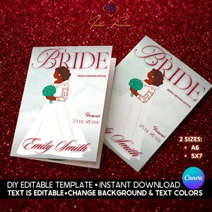Folding Bridal Shower Invitation, Booklet DIY Wedding Templates, Editable Bride Graphic Invite for Bachelorette Party, Downloadable Favors