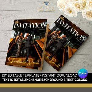 Instant Download 4 Page DIY Wedding Invitation Magazine Cover, Editable Folding Wedding Magazine Invite Template with Details and QR Code