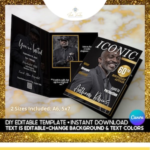 Folding DIY Birthday Magazine Invitation Template for Him, Instant Download Mens Birthday Party, Printable Digital Editable Magazine Booklet