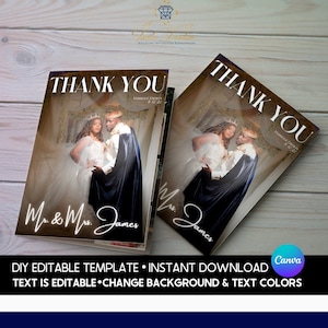 Sofortiger Download 4-seitiges DIY-Hochzeits-Magazin-Cover, faltbare Hochzeit-Dankeschön-Kartenvorlagen und Magazin-Einladung mit Fotos für Gastgeschenke