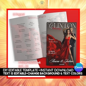 8 Page DIY Folding Wedding Program Magazine Template Fully Editable in Canva, Photo Wedding Booklet Template, Downloadable Order of Ceremony