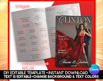 8 Page DIY Folding Wedding Program Magazine Template Fully Editable in Canva, Photo Wedding Booklet Template, Downloadable Order of Ceremony