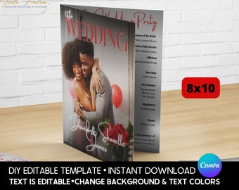 Modello per programma di matrimonio fai-da-te in stile rivista: invito di fidanzamento 8x10 (download immediato)