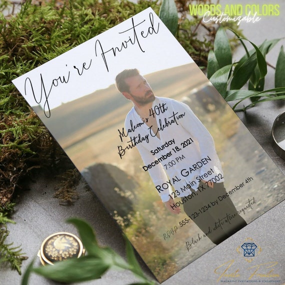 Men's Milestone Birthday Photo Invitation: Custom Party Invite (Digital)