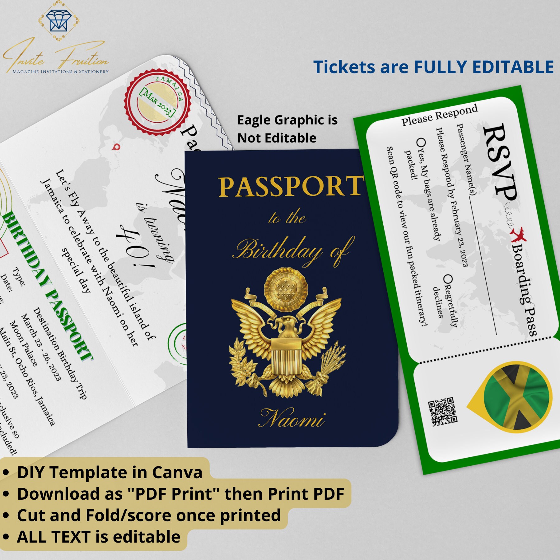 Passport Invitation Canva Template Printable Do It Yourself Etsy