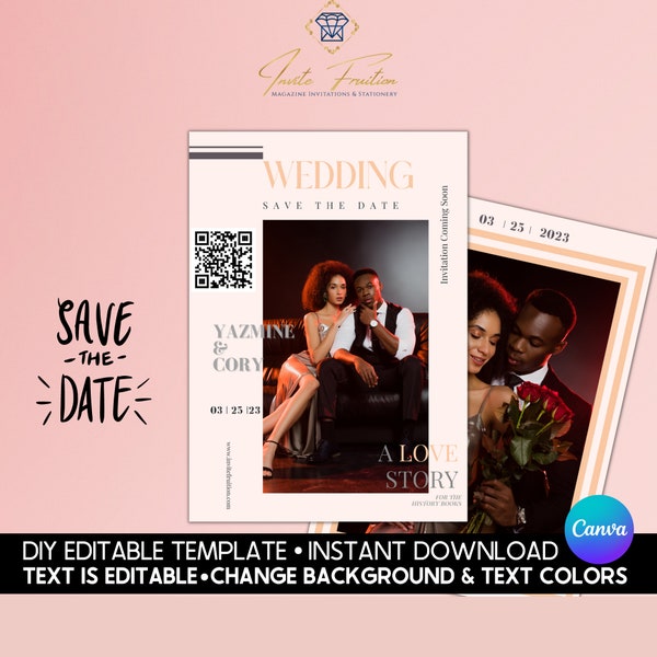 Editable Engaged Magazine For Save the Date, Instant Download DIY Wedding Magazine Canva Template Announcement, Personalized Magazine Cover