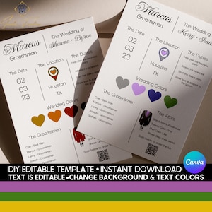 Instant Download DIY Groomsmen Editable Information Card Templates for Wedding, Custom Modern Groomsman Proposal Gift Box Card Infographics