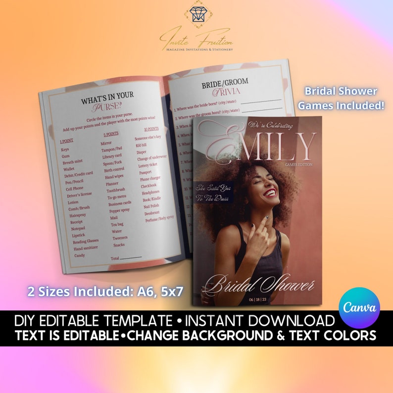 DIY Instant Download Bridal Shower Games Magazine Booklet With Etsy