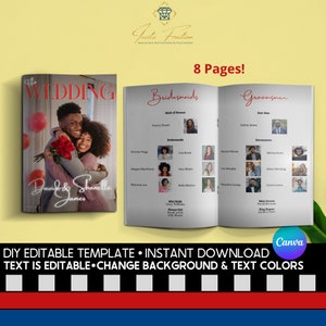 8 Page DIY Wedding Magazine Cover, Folding Catholic Church Wedding Program Canva Template, Instant Download Modern Program Thank You Booklet