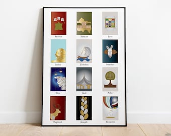 Twelve Tribes of Israel Fine Art Print (Tribe Names in English) - The Tribes Collection