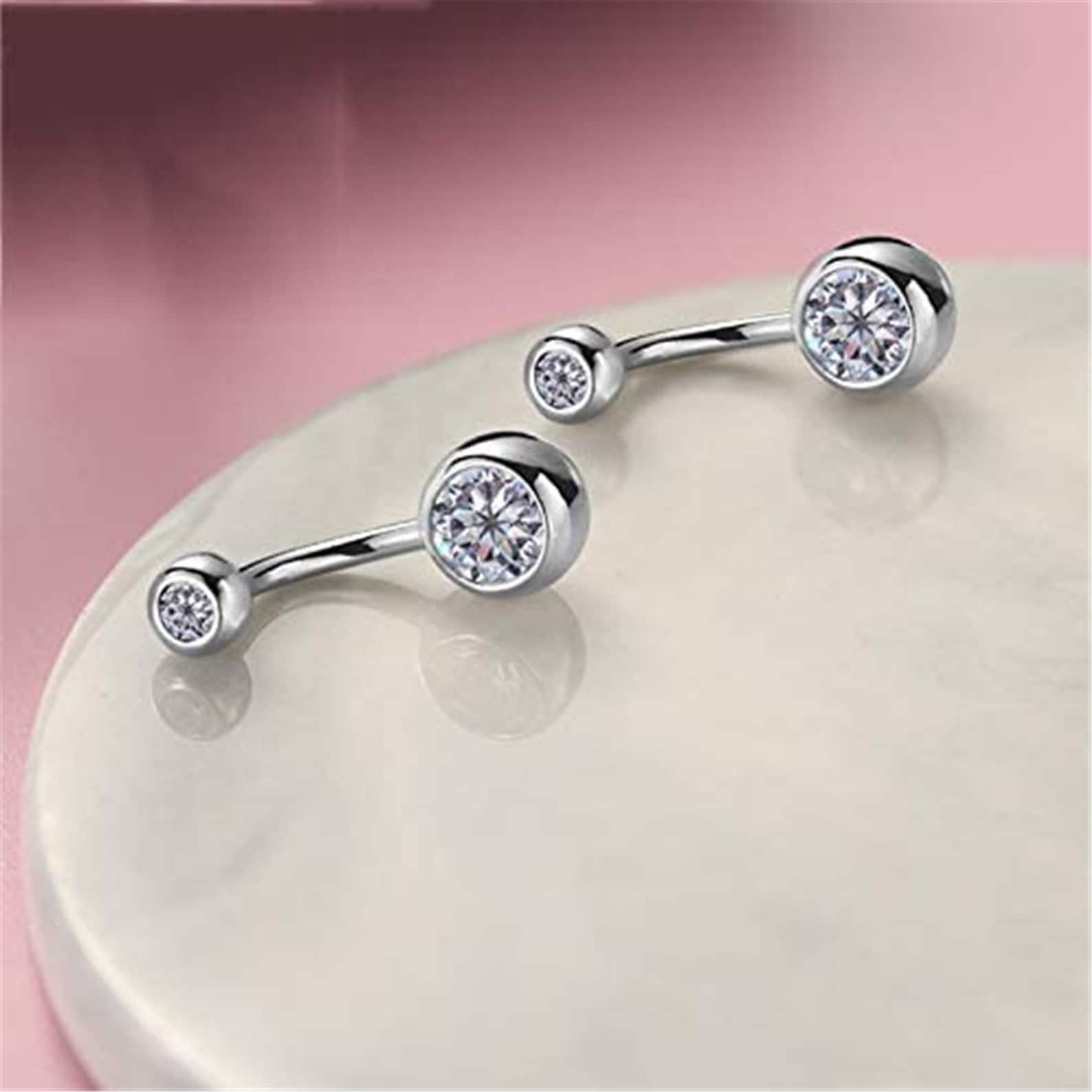 Double CZ Belly Button Rings Sterling Silver Belly Rings Etsy