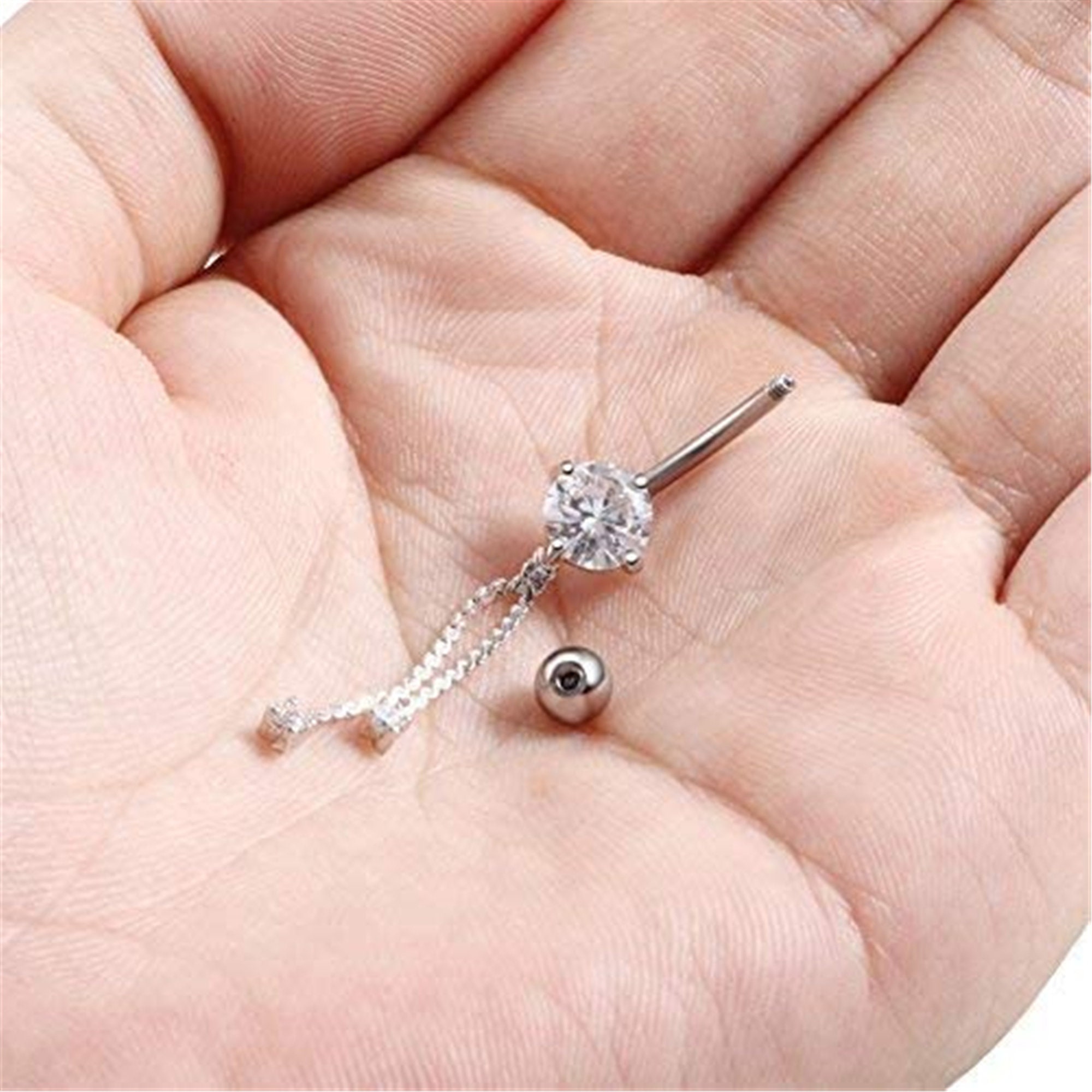 Belly Button Rings 14G Stainless Steel CZ Navel Rings Dangle Etsy