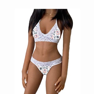 Yankees Lingerie Tie-Top & String or Thong Panty, New York Yankees White Lace Lingerie Set, Made to Order, XS - L
