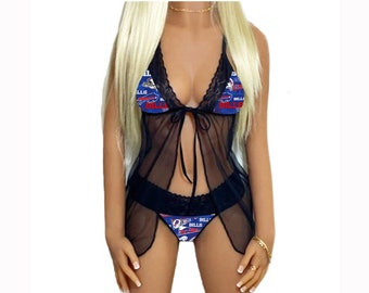 Buffalo Bills Lace Babydoll Lingerie Set, Bills Lingerie Top & Choice of Panty, Made to Order, XS - L