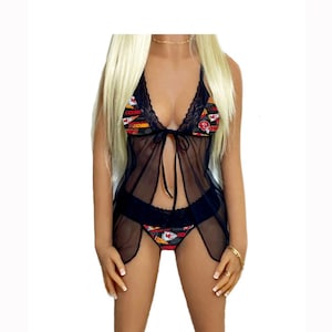 Kansas City Chiefs Lace Babydoll Lingerie Set, Chiefs Lingerie Top & Panty, Cute Football Lingerie, X-Large to 2X Plus