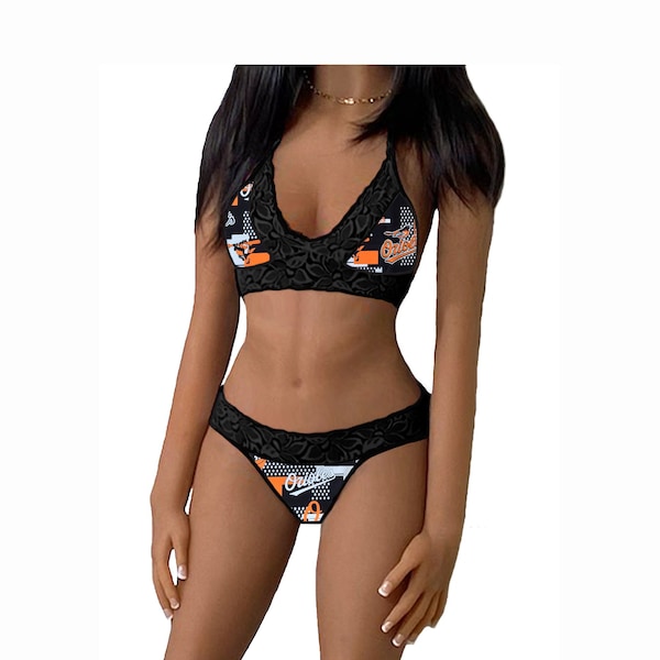 Orioles Lingerie Tie-Top & Thong or String Panty, Baltimore Orioles Lace Lingerie Set, Made to Order, XS - L