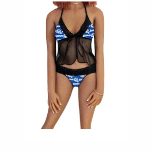 Detroit Lions Lingerie Cami Top and String or Thong Panty Set, X-Small to Large, Made to Order