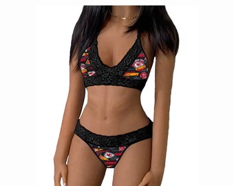 Kansas City Chiefs Lace Tie-Top and String Panty Set, Made to Order, X-Large to 2X Plus