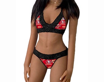 San Francisco 49ers Lingerie Lace Tie-Top and String Panty Set - Ready To Ship  - Small to Large