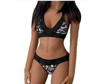 White Sox Lingerie Tie-Top & Thong or String Panty, Chicago White Sox Lace Lingerie Set, Made to Order, XS - L