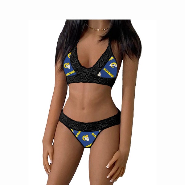 Rams Lingerie Tie-Top & Thong or String Panty, Los Angeles Rams Lace Lingerie Set, Made to Order, LA Rams, XS - L