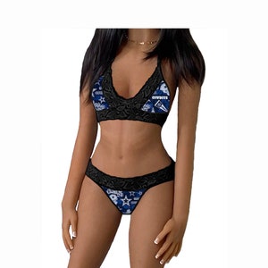 Cowboys Lingerie Tie-Top & Thong or String Panty, Dallas Cowboys Lace Lingerie Set, Made to Order XS - L