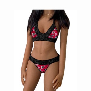 Falcons Lingerie Tie-Top & Thong or String Panty, Atlanta Falcons Lace Lingerie Set, Made to Order, XS - L