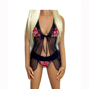 Atlanta Falcons Lace Babydoll Lingerie Set, Falcons Lingerie Top & String or Thong Panty, Made to Order, XS - L