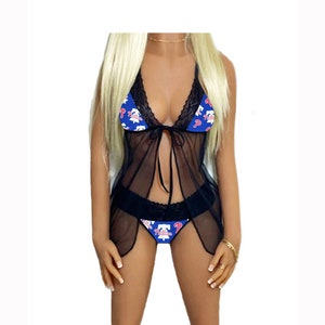 Philadelphia Phillies Lace Babydoll Lingerie Set, Phillies Lingerie Top & String or Thong Panty, Made to Order, XS - L