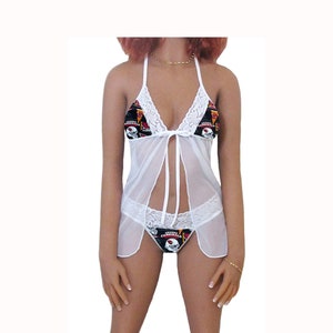 Cardinals Lingerie White Lace Babydoll Top and String or Thong Panty, Arizona Cardinals Lingerie Set, Made to Order, XS - L