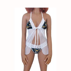 Jaguars Lingerie White Lace Babydoll Top and String or Thong Panty, Jacksonville Jaguars Lingerie Set, Made to Order, XS - L