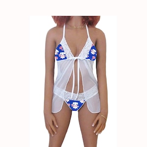 Phillies Lingerie White Lace Babydoll Top and String or Thong Panty, Philadelphia Phillies Lingerie Set, Made to Order, XS - L