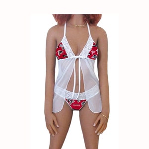 Falcons Lingerie White Lace Babydoll Top and String or Thong Panty, Atlanta Falcons Lingerie Set, Made to Order, XS - L