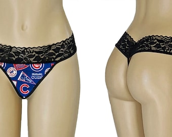 Chicago Cubs Panty, Cubs Black Lace String Thong, X-Small to Large, Made to Order