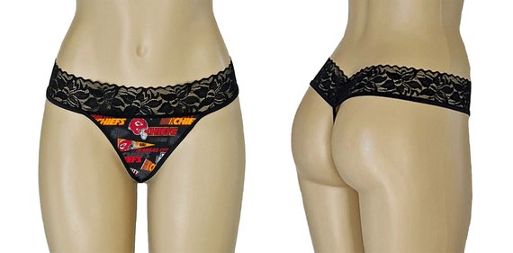 Kansas City Chiefs Panty, Chiefs Black Lace String Thong, X-small to Large,  Made to Order 