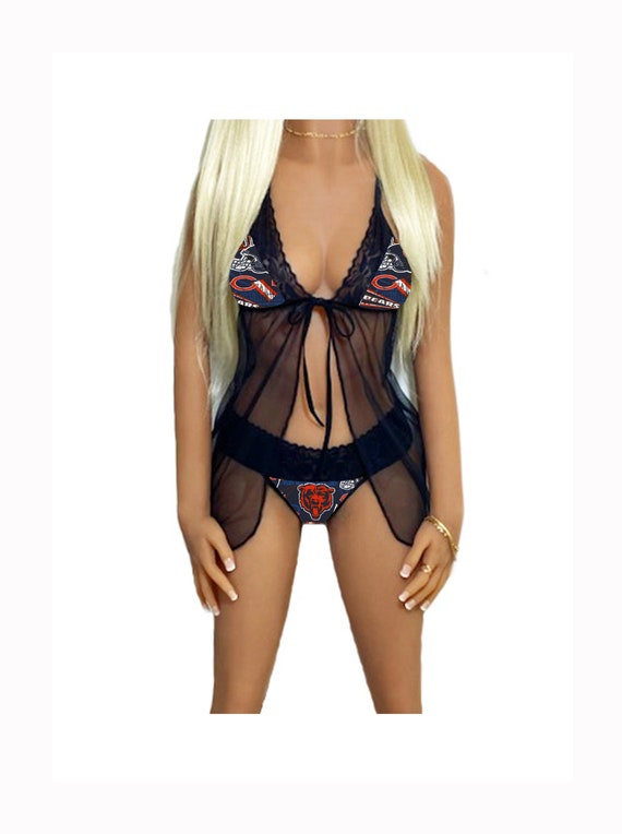 Chicago Bears Lace Babydoll Lingerie Set, Bears Lingerie Top and