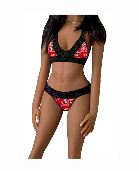 49ers Lingerie Tie-top & Thong or String Panty, San Francisco 49ers Lace  Lingerie Set, Made to Order, XS L 