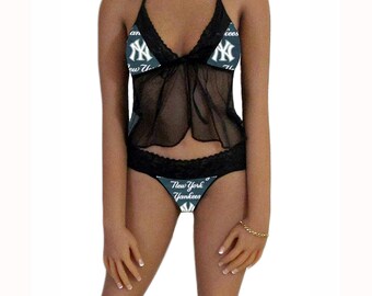 Conjunto de lencería de los Yankees de Nueva York, top y tanga, talla XS a L, hecho a pedido.