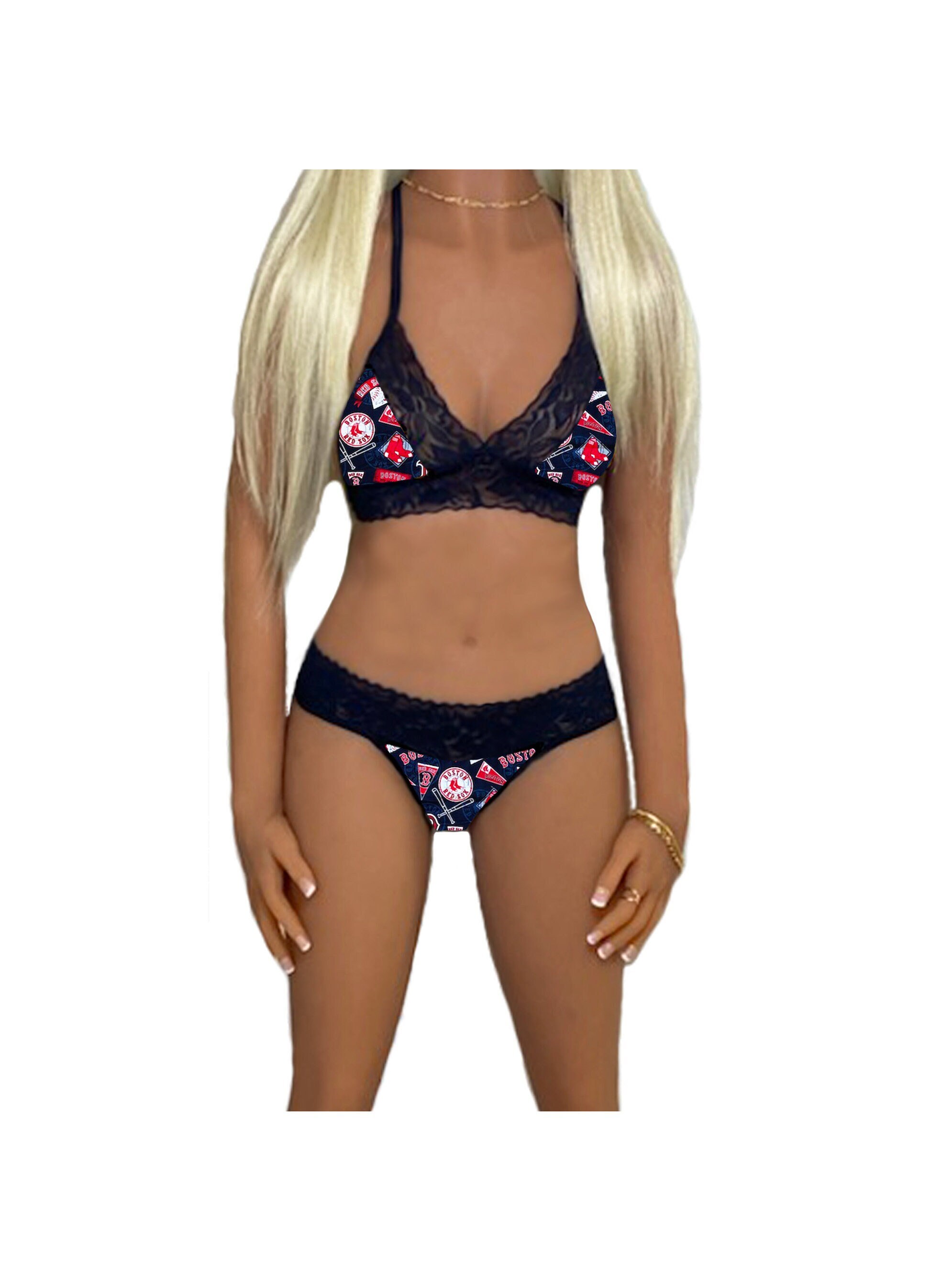 Boston Red Sox Lace Lingerie Tie-top Panty Set Sexy Top & - Etsy