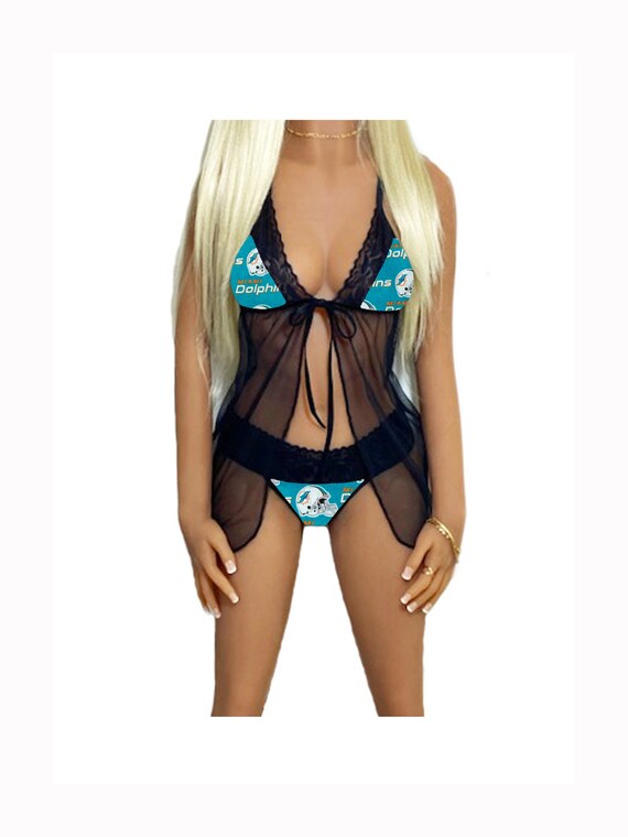 Miami Dolphins Lace Babydoll Lingerie Set, Dolphins Lingerie Top & String  or Thong Panty, Made to Order, XS - L
