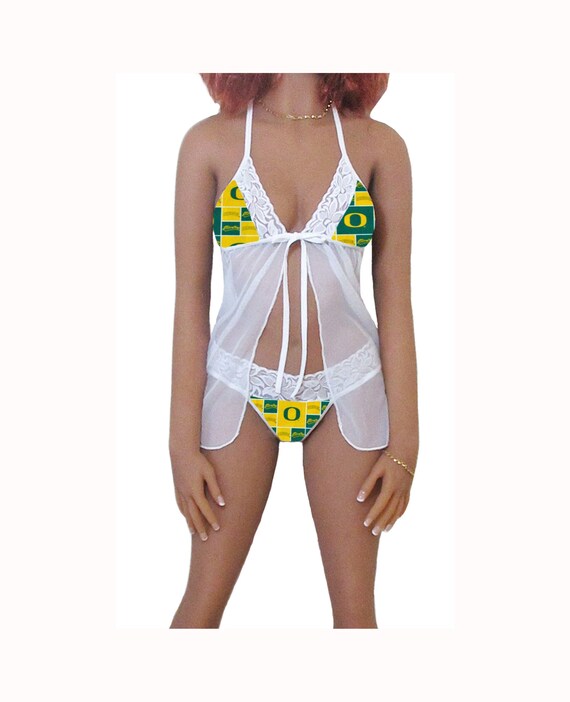 White Babydoll Lingerie Set Made W/oregon Ducks Fabric, Oregon