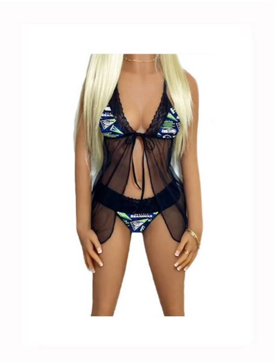 Seattle Seahawks Lace Babydoll Lingerie Set, Seahawks Lingerie Top