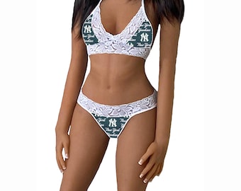 New York Yankees White Lingerie Lace Tie-Top and String Panty Set - Ready to Ship - Small to Large